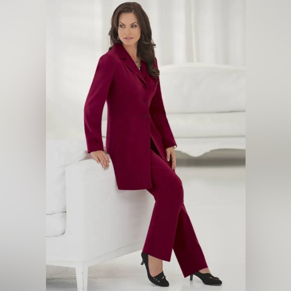 Monroe & Main Burgundy Longline Blazer Jacket 3 Button Notch Lapel Size 10